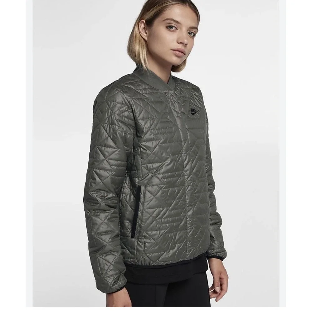 Nike Sportswear Quilted Primaloft Bomber Jacket Olive Green Women's Medium